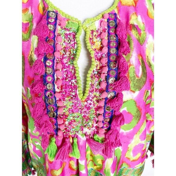 Antica Sartoria by Giacomo Cinque Blouse Tunic Boho Multicoloured Tassle Large - Picture 2 of 6